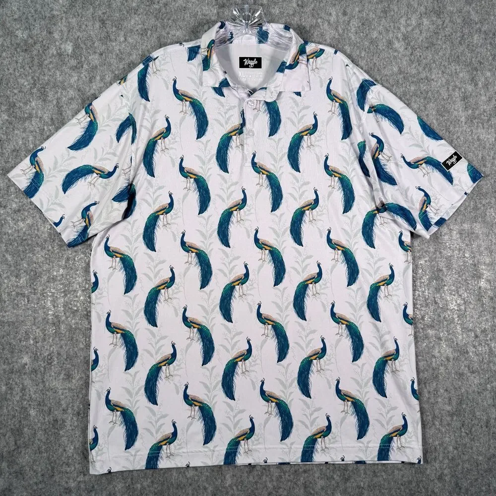 Waggle Polo Shirt Mens XL White Short Sleeve Golf Office Casual Peacock - Picture 3 of 7